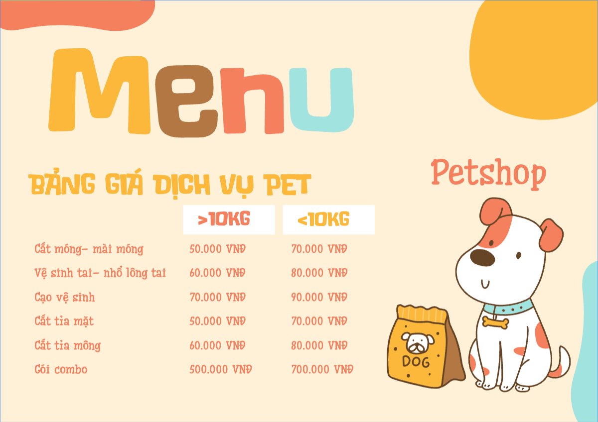 Mẫu Menu tờ rời (ngang) Pet, thú cưng, thú nuôi, động vật, animal, dog, chó — LayerPic