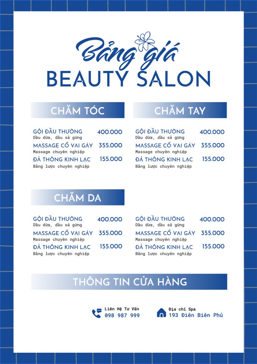 Mẫu Menu tờ rời (dọc) Tiệm tóc, tiệm cắt tóc, salon, nail, spa, beauty, làm đẹp, thẩm mỹ — LayerPic