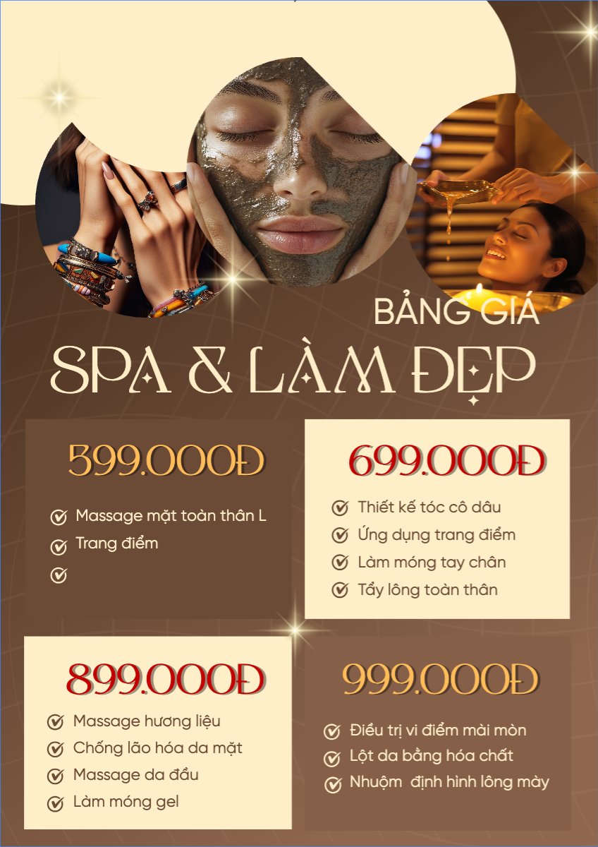 Mẫu Menu tờ rời (dọc) Tiệm tóc, tiệm cắt tóc, salon, nail, spa, beauty, làm đẹp, thẩm mỹ — LayerPic