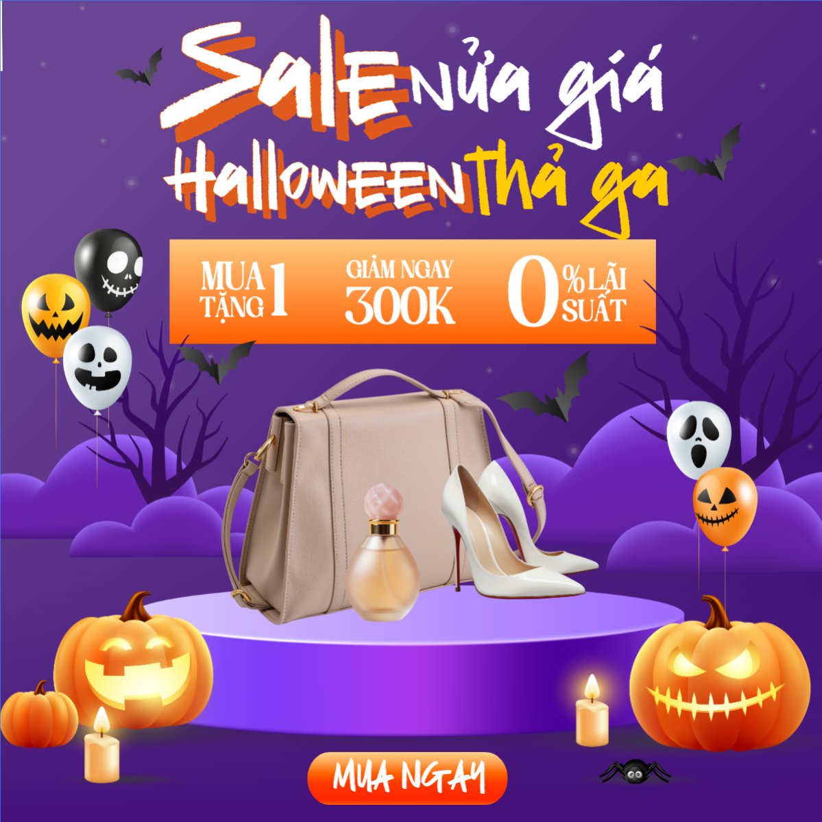Mẫu Bài post MXH vuông Halloween, lễ hội ma quái, sự kiện, event, fashion, thời trang, quần áo, trang phục, clothes, outfit, dễ thương, cute, chibi, hoạt hình, cartoon — LayerPic