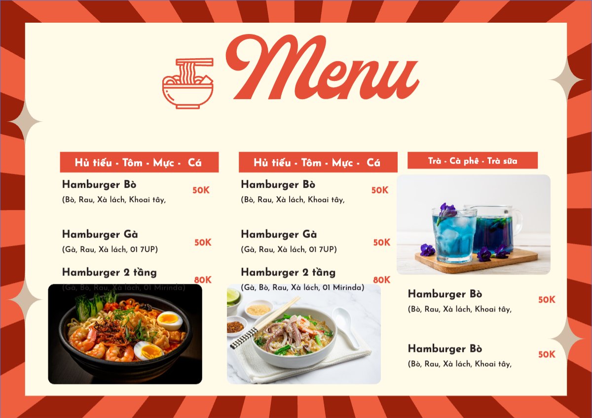 Mẫu Menu tờ rời (ngang) Đồ ăn, food, thực phẩm, ẩm thực, món ăn, F&B, nhà hàng, thức ăn — LayerPic