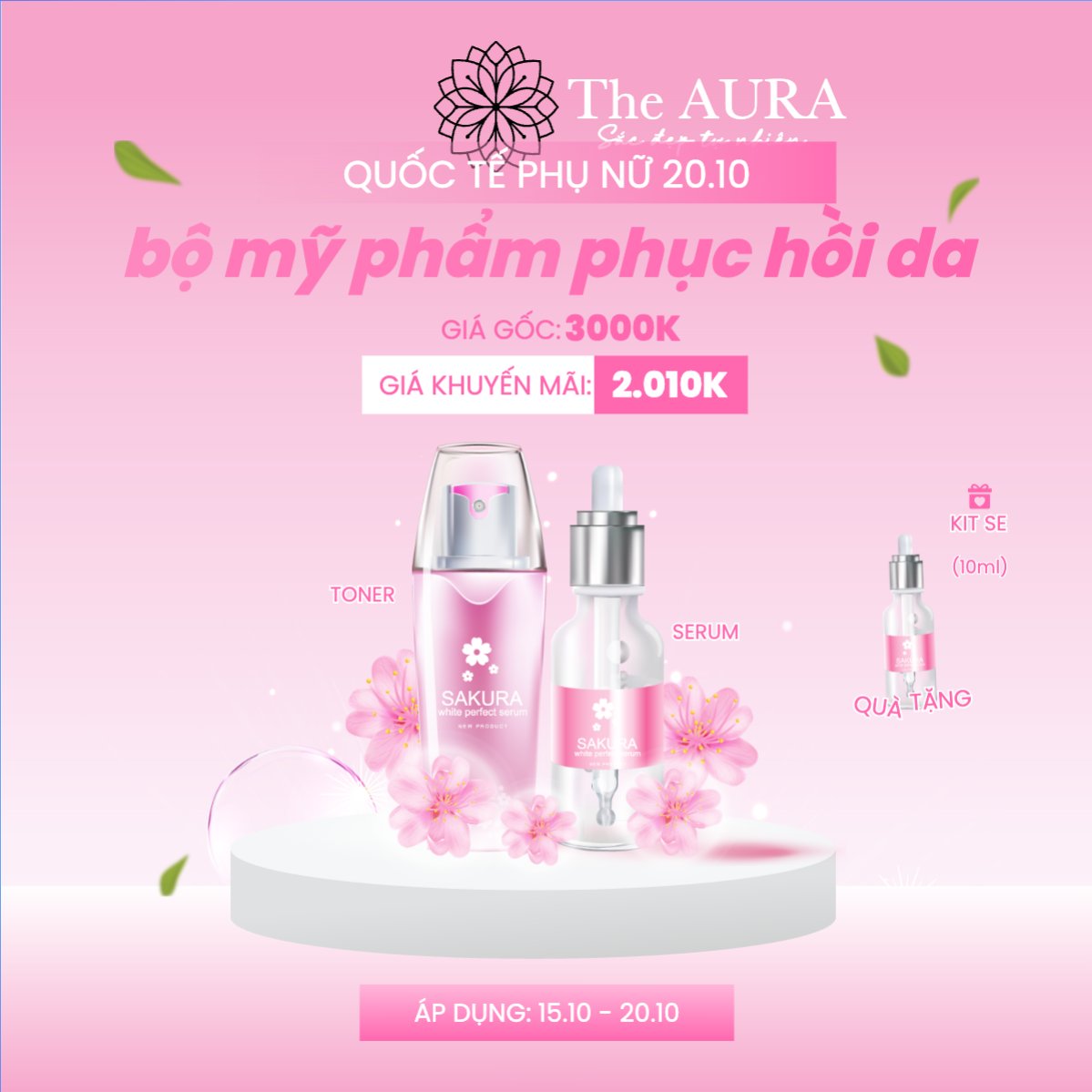 Mẫu Bài post MXH vuông 20/10, Ngày phụ nữ Việt Nam, Vietnamese Women's Day, phụ nữ, sự kiện, event, mỹ phẩm, làm đẹp, beauty, hiện đại, modern, hoa lá — LayerPic