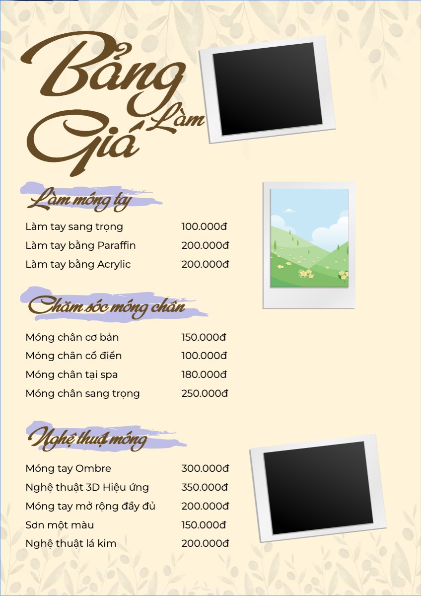 Mẫu Menu tờ rời (dọc) Tiệm tóc, tiệm cắt tóc, salon, nail, spa, beauty, làm đẹp, thẩm mỹ — LayerPic