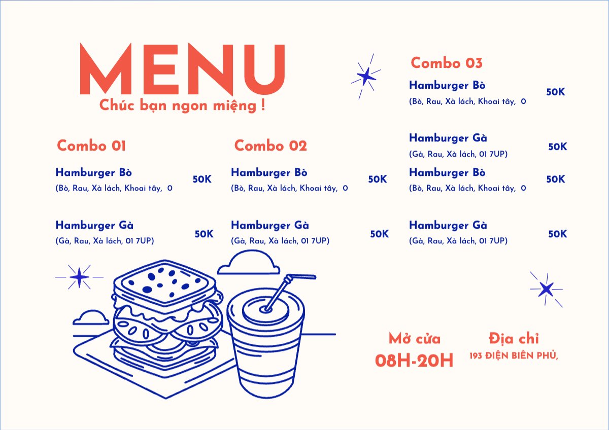 Mẫu Menu tờ rời (ngang) Đồ ăn, food, thực phẩm, ẩm thực, món ăn, F&B, nhà hàng, thức ăn, hamburger — LayerPic