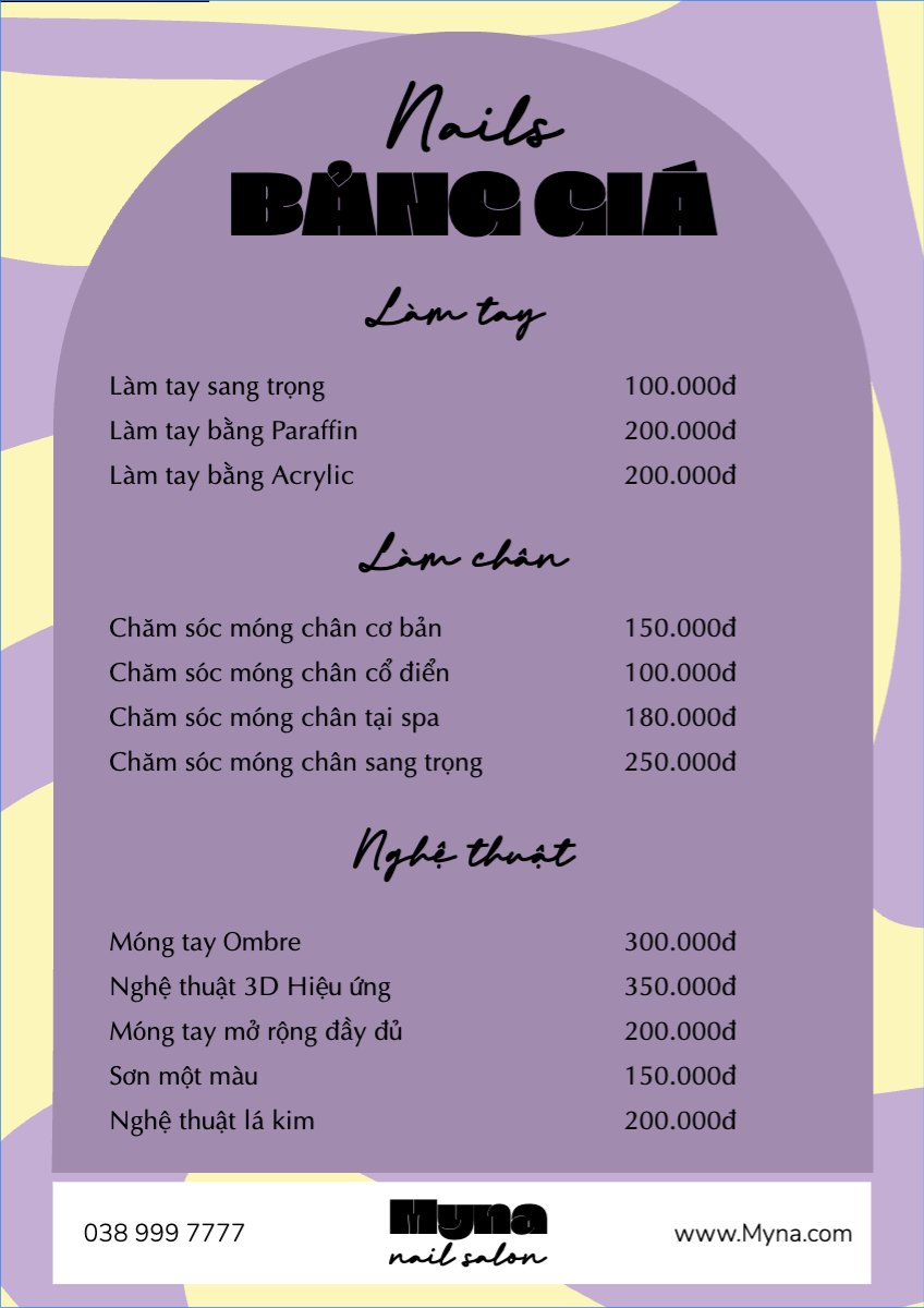 Mẫu Menu tờ rời (dọc) Tiệm tóc, tiệm cắt tóc, salon, nail, spa, beauty, làm đẹp, thẩm mỹ — LayerPic