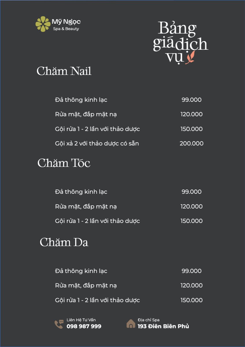 Mẫu Menu tờ rời (dọc) Tiệm tóc, tiệm cắt tóc, salon, nail, spa, beauty, làm đẹp, thẩm mỹ — LayerPic