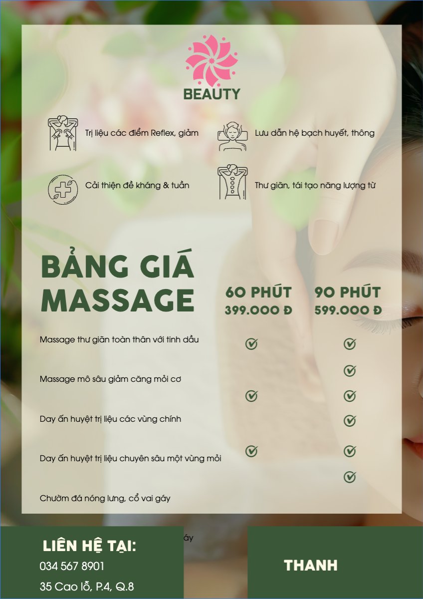 Mẫu Menu tờ rời (dọc) Tiệm tóc, tiệm cắt tóc, salon, nail, spa, beauty, làm đẹp, thẩm mỹ — LayerPic