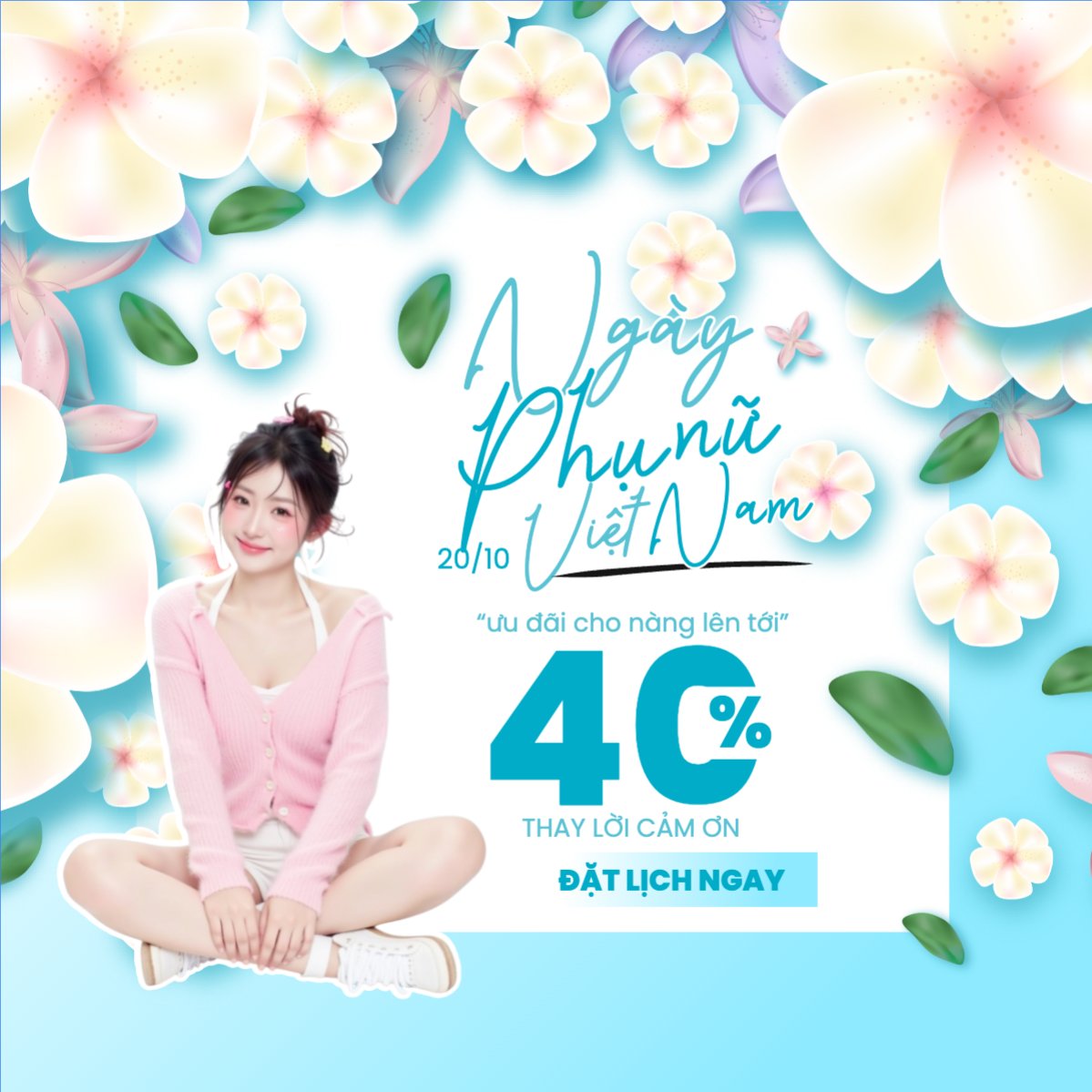 Mẫu Bài post MXH vuông 20/10, Ngày phụ nữ Việt Nam, Vietnamese Women's Day, phụ nữ, sự kiện, event, mỹ phẩm, làm đẹp, beauty, hiện đại, modern — LayerPic