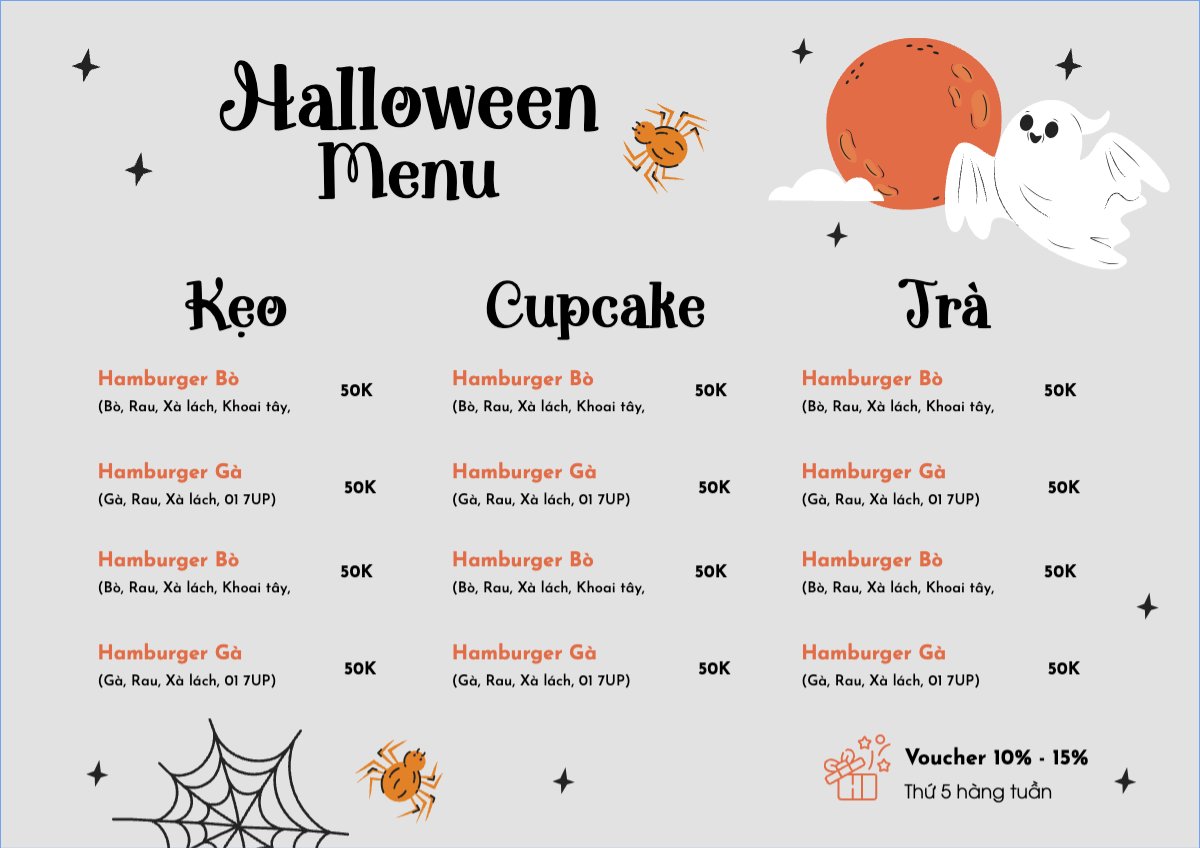 menu, thực đơn, ăn vặt, f&b, food, fastfood, halloween