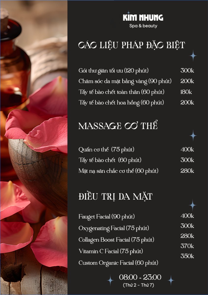 Mẫu Menu tờ rời (dọc) Tiệm tóc, tiệm cắt tóc, salon, nail, spa, beauty, làm đẹp, thẩm mỹ — LayerPic