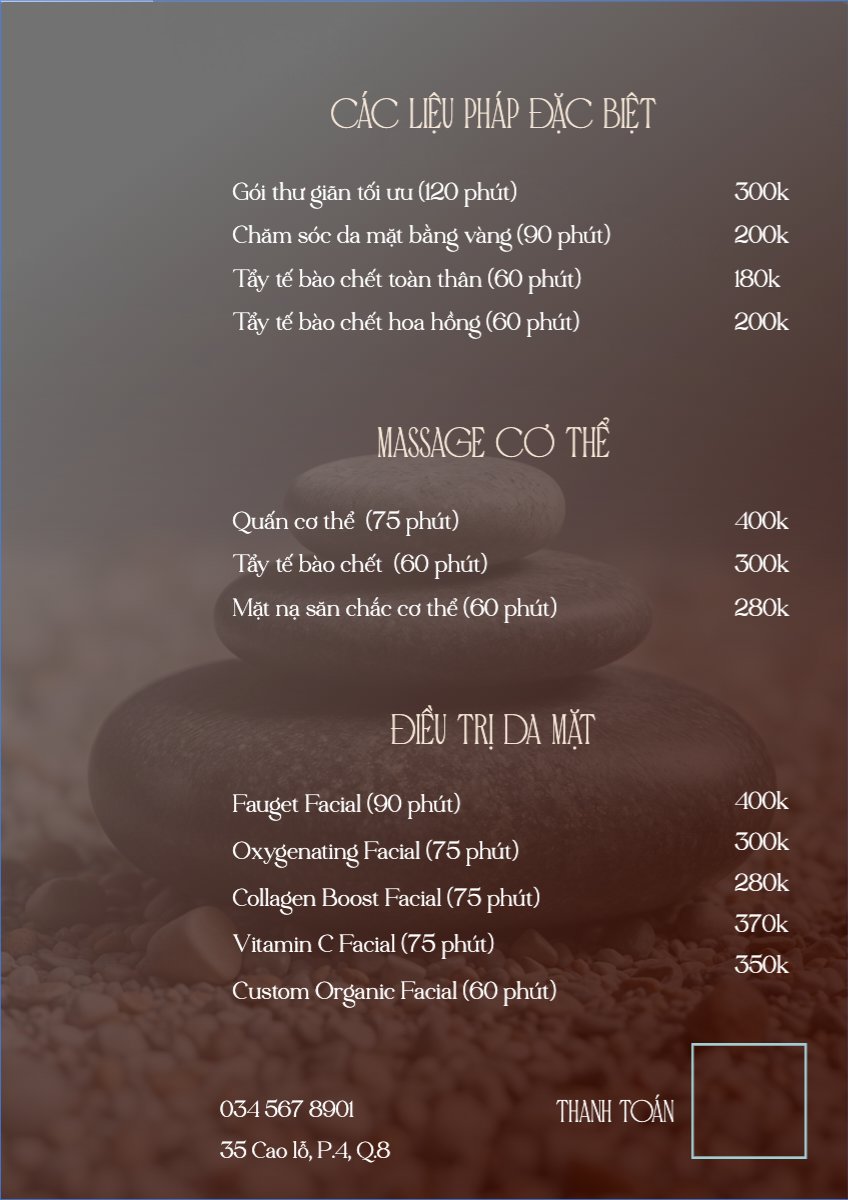 Mẫu Menu tờ rời (dọc) Tiệm tóc, tiệm cắt tóc, salon, nail, spa, beauty, làm đẹp, thẩm mỹ — LayerPic