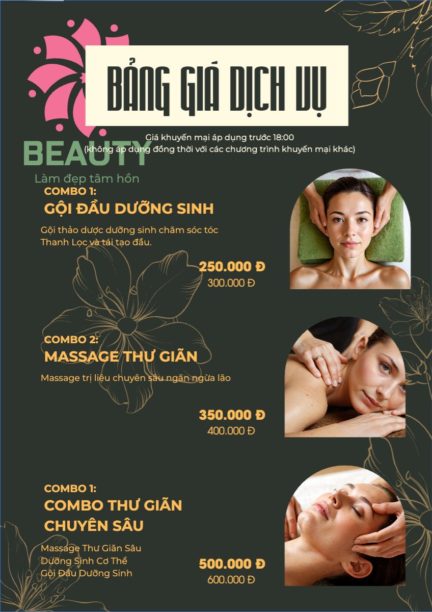 Mẫu Menu tờ rời (dọc) Tiệm tóc, tiệm cắt tóc, salon, nail, spa, beauty, làm đẹp, thẩm mỹ — LayerPic