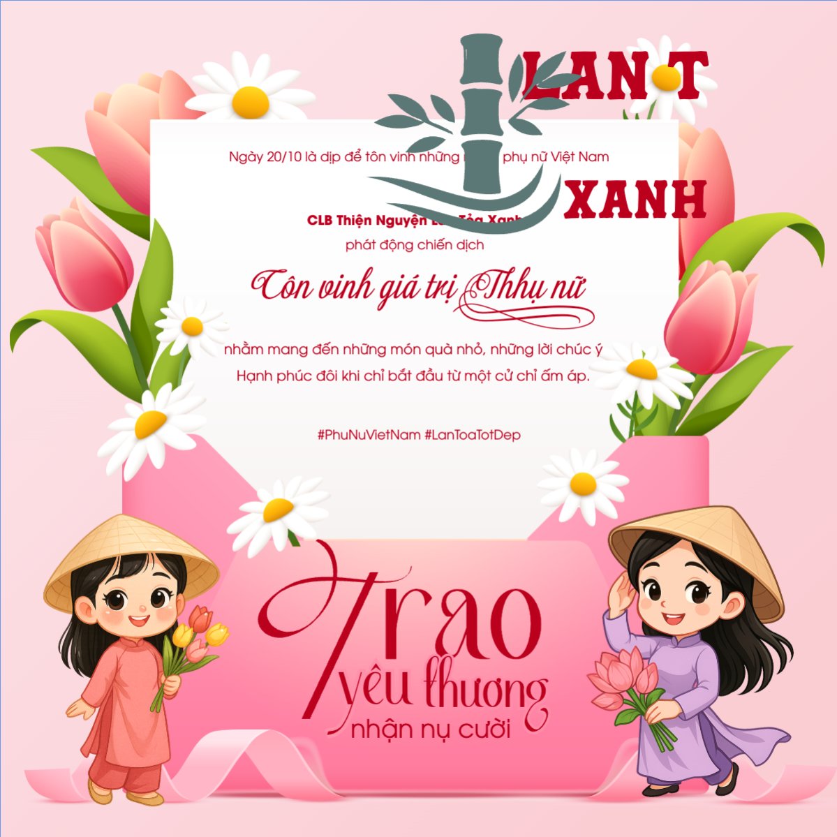 Mẫu Bài post MXH vuông 20/10, Ngày phụ nữ Việt Nam, Vietnamese Women's Day, phụ nữ, , sự kiện, event, dễ thương, cute, chibi, hoạt hình, cartoon — LayerPic