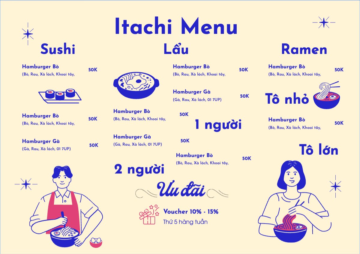Mẫu Menu tờ rời (ngang) Đồ ăn, food, thực phẩm, ẩm thực, món ăn, F&B, nhà hàng, thức ăn, ăn vặt, fastfood — LayerPic