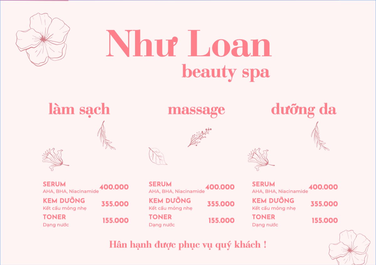 Mẫu Menu tờ rời (ngang) Spa, beauty, làm đẹp, thẩm mỹ,massage — LayerPic