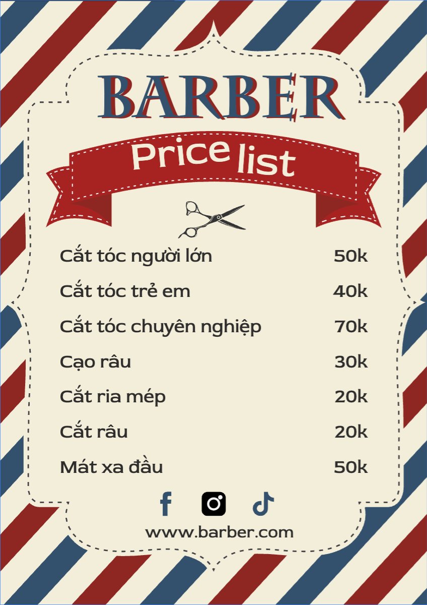 Mẫu Menu tờ rời (dọc) Salon, tiệm tóc, barber, spa, beauty, làm đẹp, thẩm mỹ — LayerPic