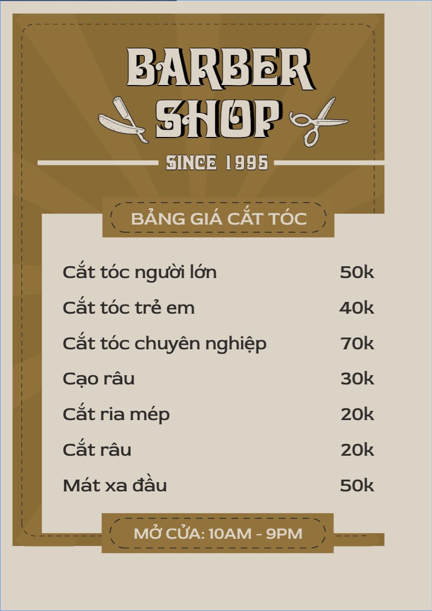 Mẫu Menu tờ rời (dọc) Salon, tiệm tóc, barber, spa, beauty, làm đẹp, thẩm mỹ — LayerPic