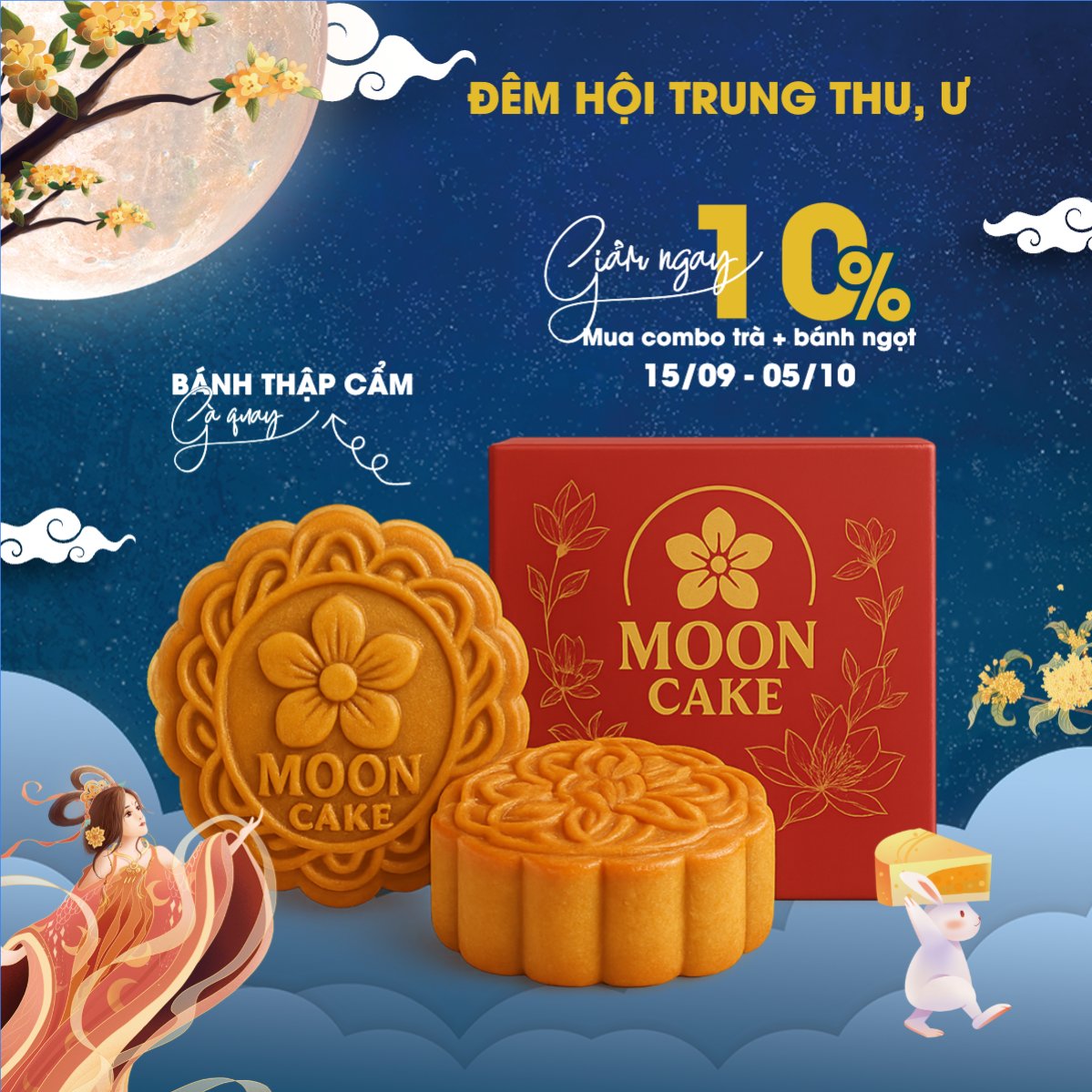 Mẫu Bài post MXH vuông Trung thu, Tết Đoàn Viên, mid-autumn festival, sự kiện, event, lễ hội, festival, ẩm thực, food, bánh trung thu, cute, dễ thương — LayerPic