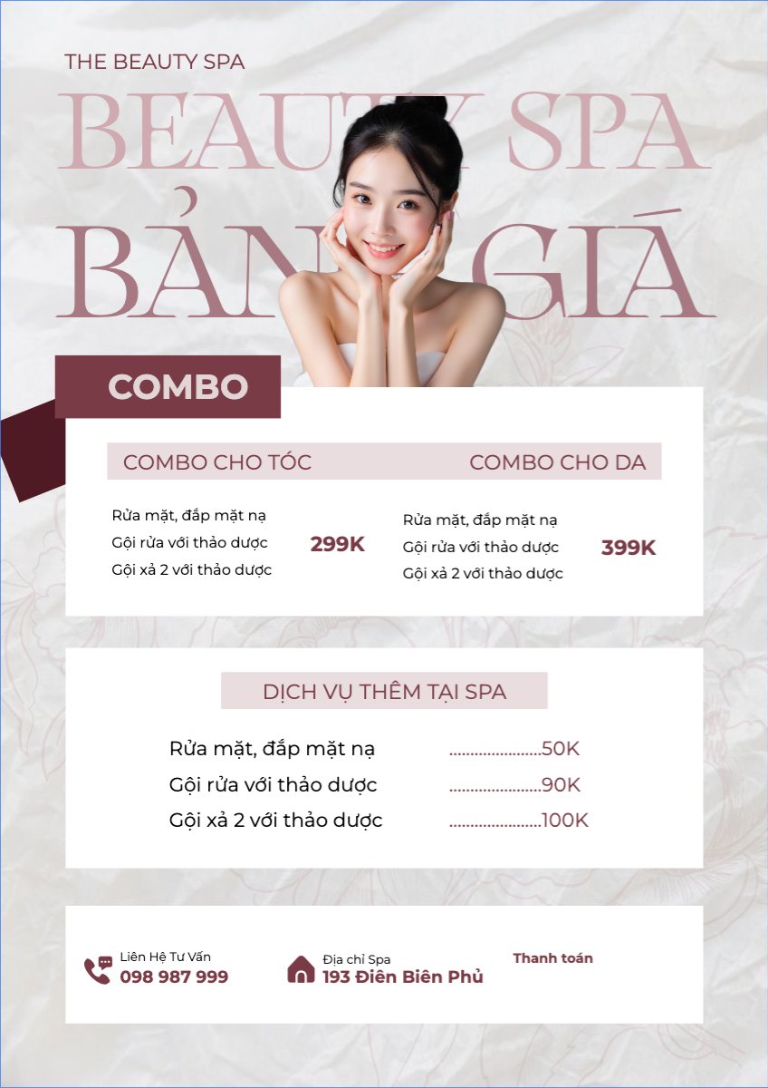 Mẫu Menu tờ rời (dọc) Tiệm tóc, tiệm cắt tóc, salon, nail, spa, beauty, làm đẹp, thẩm mỹ — LayerPic