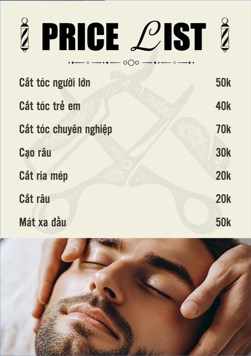 Mẫu Menu tờ rời (dọc) Salon, tiệm tóc, barber, spa, beauty, làm đẹp, thẩm mỹ — LayerPic