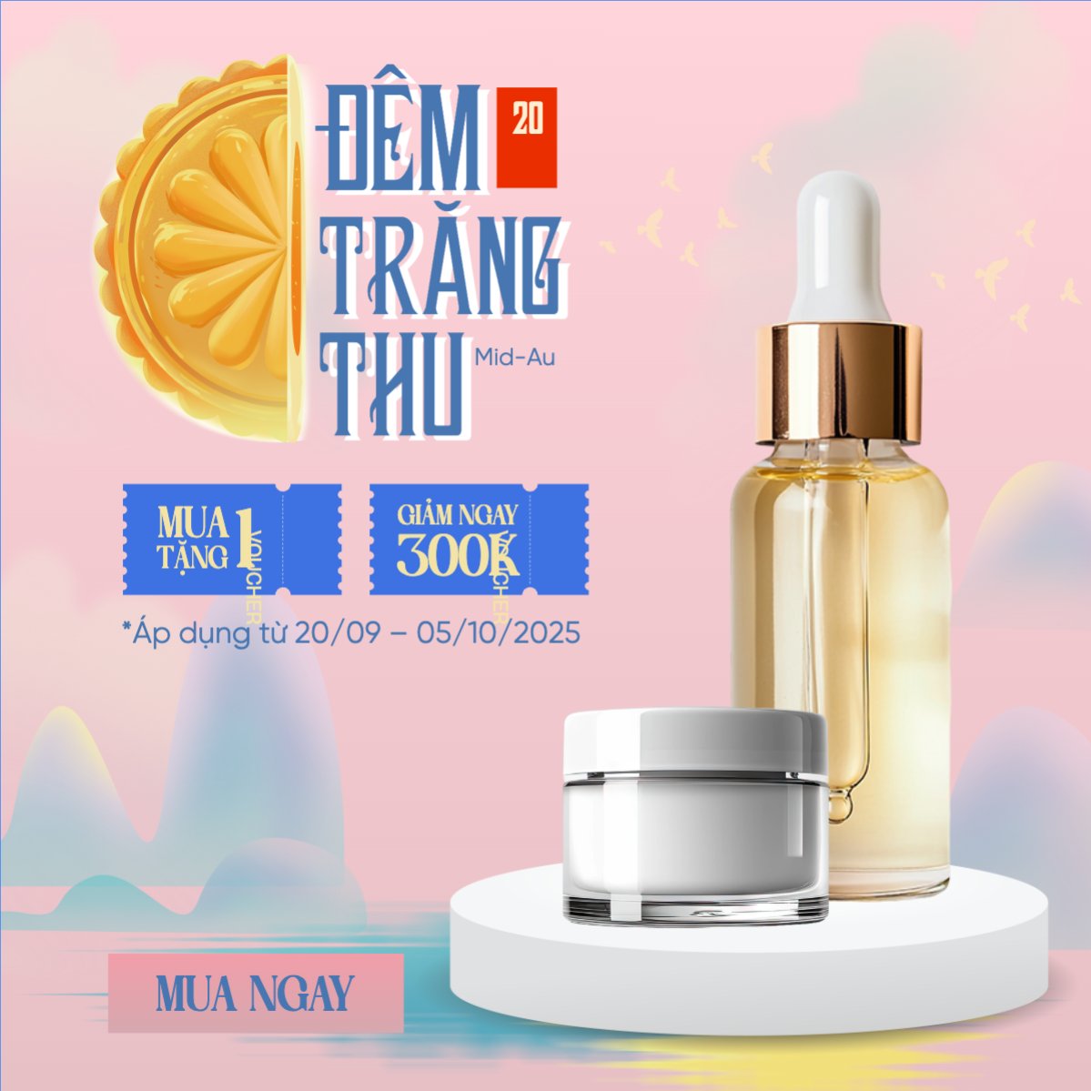 Mẫu Bài post MXH vuông Trung thu, Tết Đoàn Viên, mid-autumn festival, sự kiện, event, lễ hội, festival, mỹ phẩm, beauty, làm đẹp, sale, giảm giá, dễ thương, cute — LayerPic