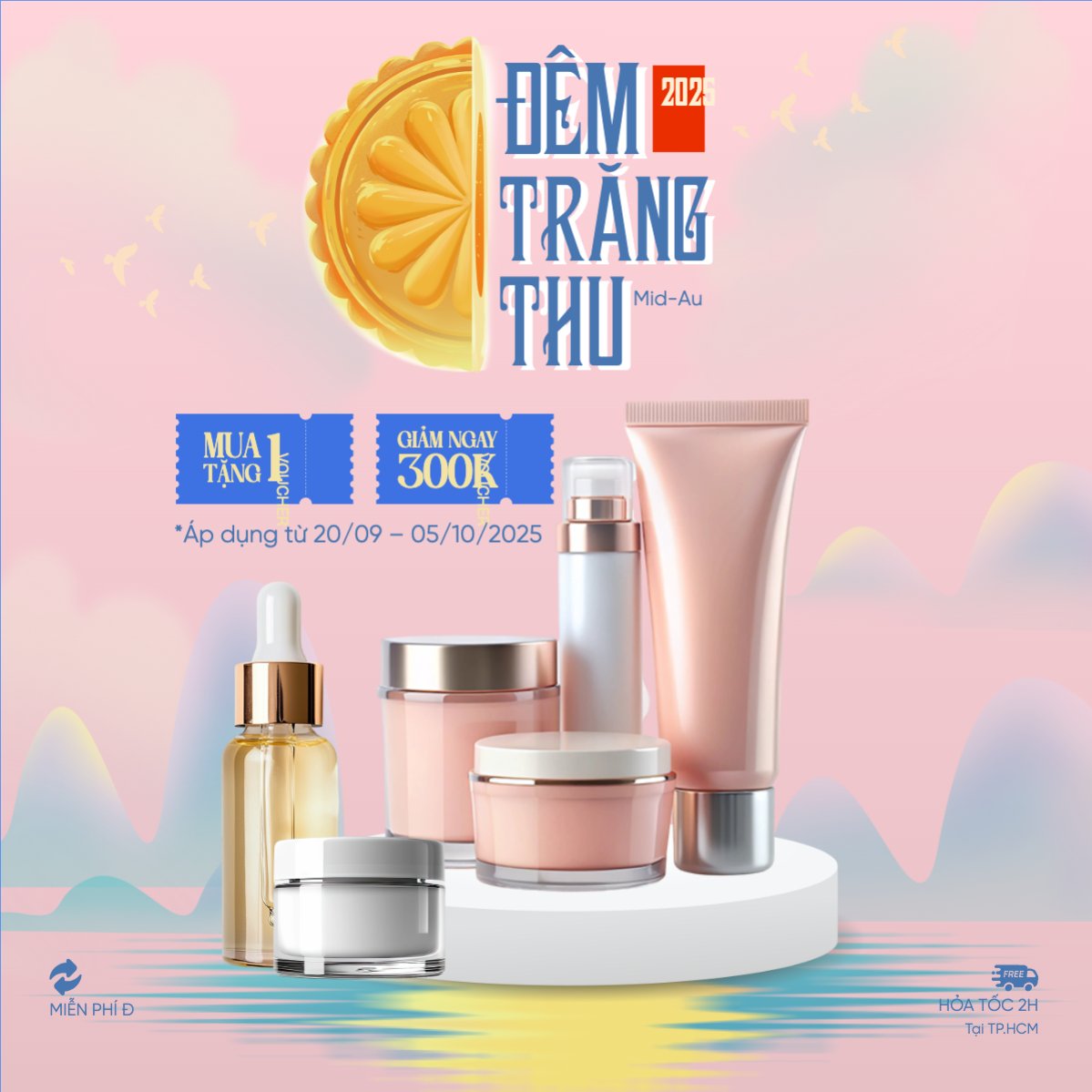 Mẫu Bài post MXH vuông Trung thu, Tết Đoàn Viên, mid-autumn festival, sự kiện, event, lễ hội, festival, mỹ phẩm, beauty, làm đẹp, sale, giảm giá, dễ thương, cute — LayerPic