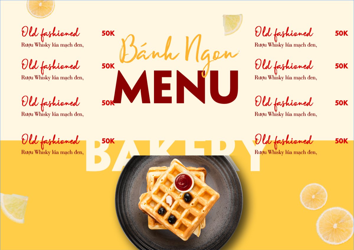 Mẫu Menu tờ rời (ngang) Đồ ăn, food, thực phẩm, ẩm thực, món ăn, F&B, nhà hàng, thức ăn, bánh ngọt, cake — LayerPic