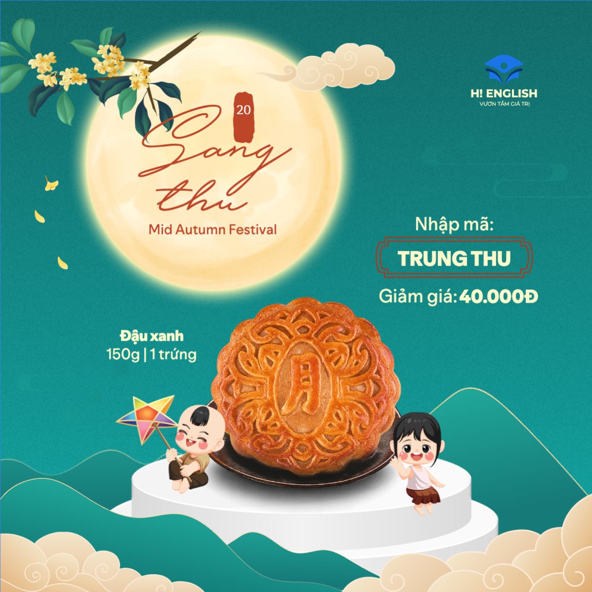Mẫu Bài post MXH vuông Trung thu, Tết Đoàn Viên, mid-autumn festival, sự kiện, event, lễ hội, festival, ẩm thực, food, bánh trung thu, cute, dễ thương — LayerPic