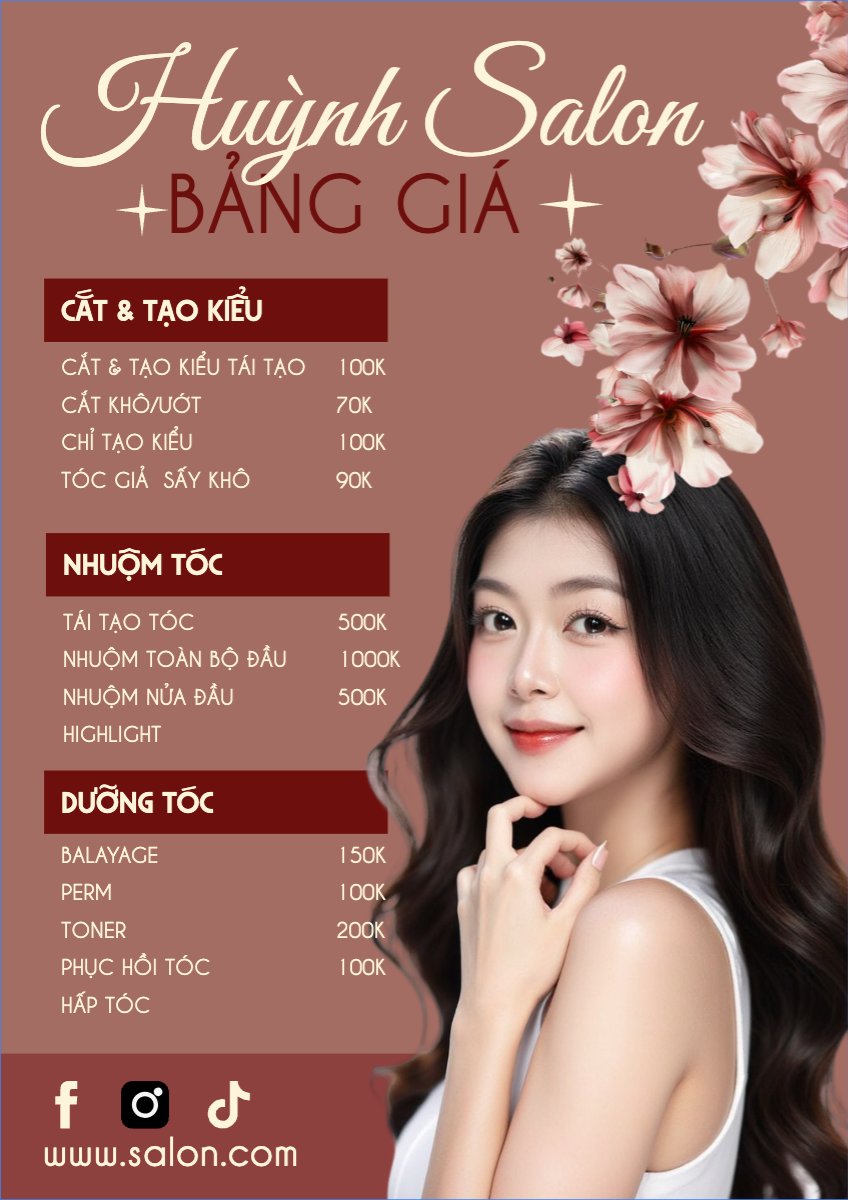 Mẫu Menu tờ rời (dọc) Salon, tiệm tóc, spa, beauty, làm đẹp, thẩm mỹ — LayerPic
