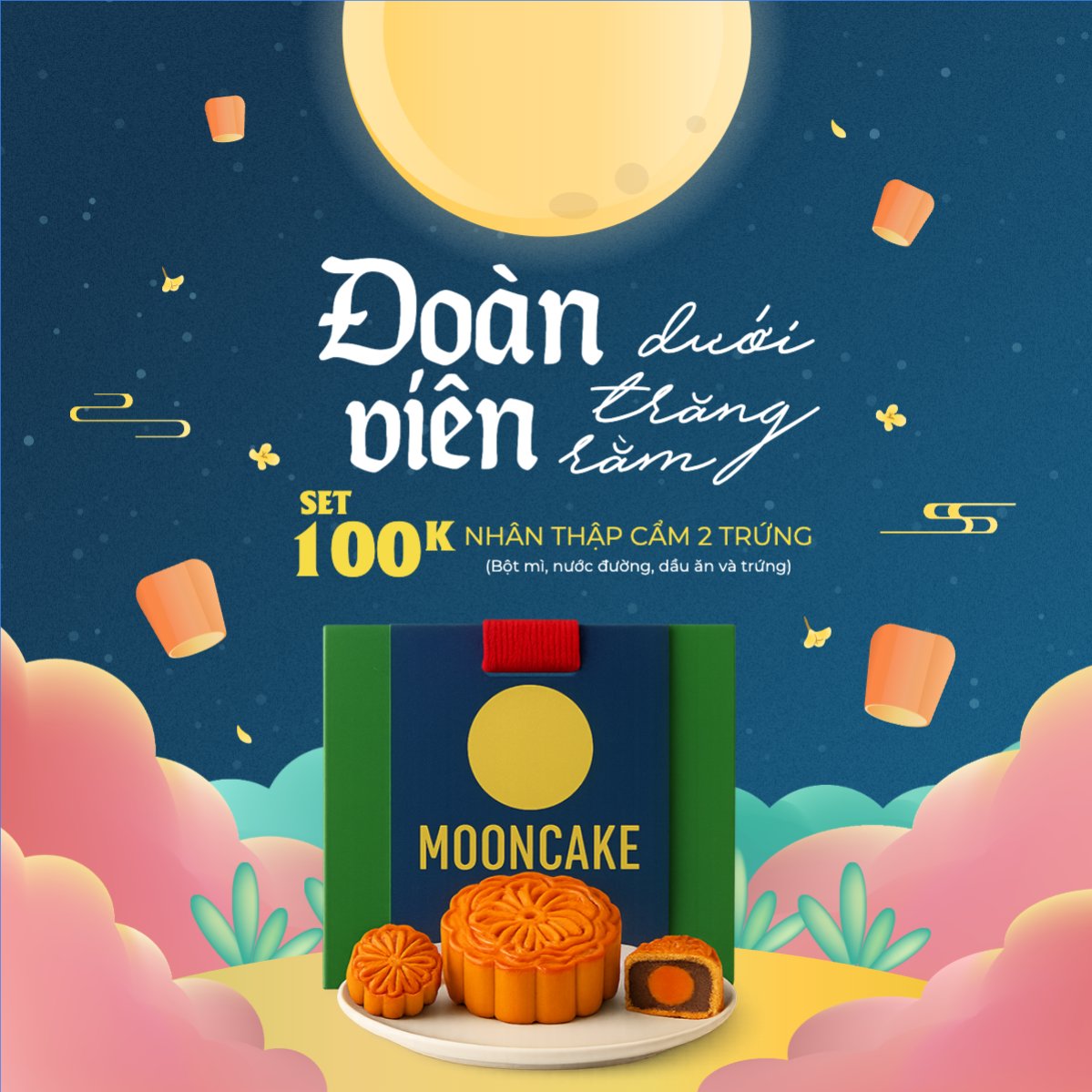 Mẫu Bài post MXH vuông Trung thu, Tết Đoàn Viên, mid-autumn festival, sự kiện, event, lễ hội, festival, ẩm thực, food, bánh trung thu, cute, dễ thương — LayerPic