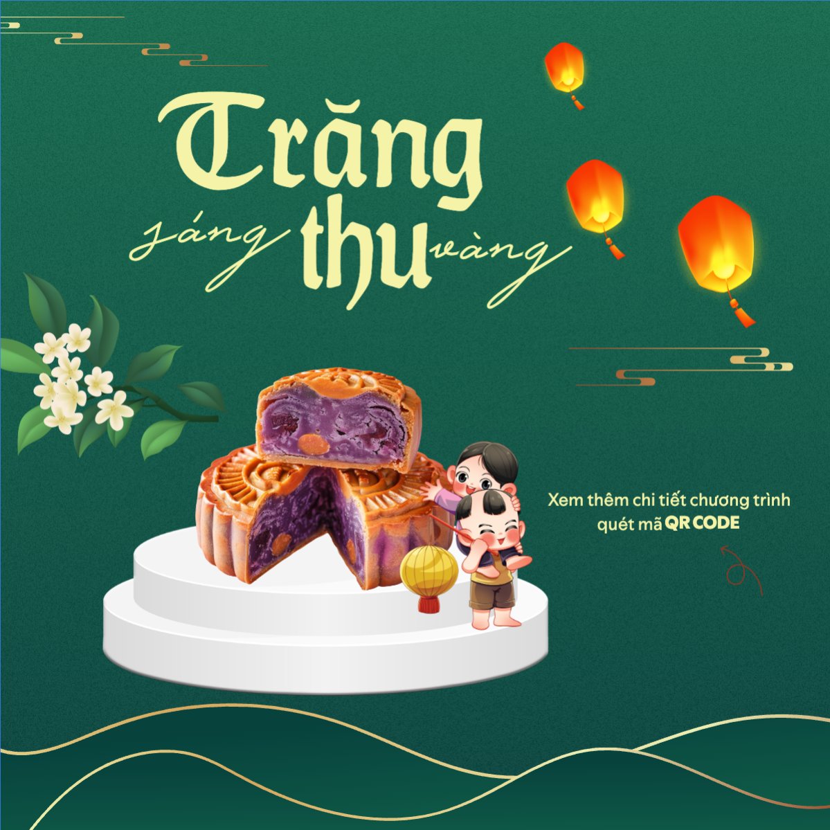 Mẫu Bài post MXH vuông Trung thu, Tết Đoàn Viên, mid-autumn festival, sự kiện, event, lễ hội, festival, ẩm thực, food, bánh trung thu, cute, dễ thương — LayerPic