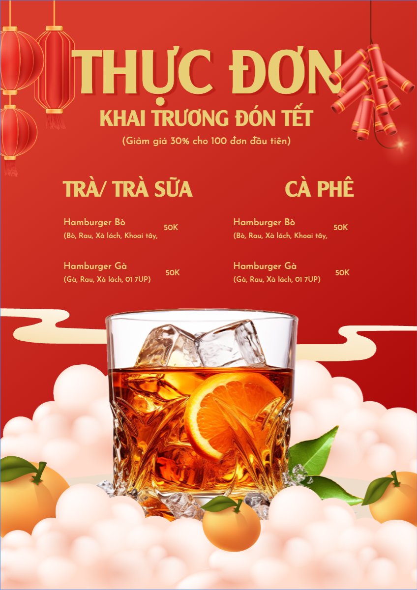 Mẫu Menu tờ rời (dọc) Tết, Xuân, Ất tỵ, năm 2025, 2025, nước uống, drink — LayerPic