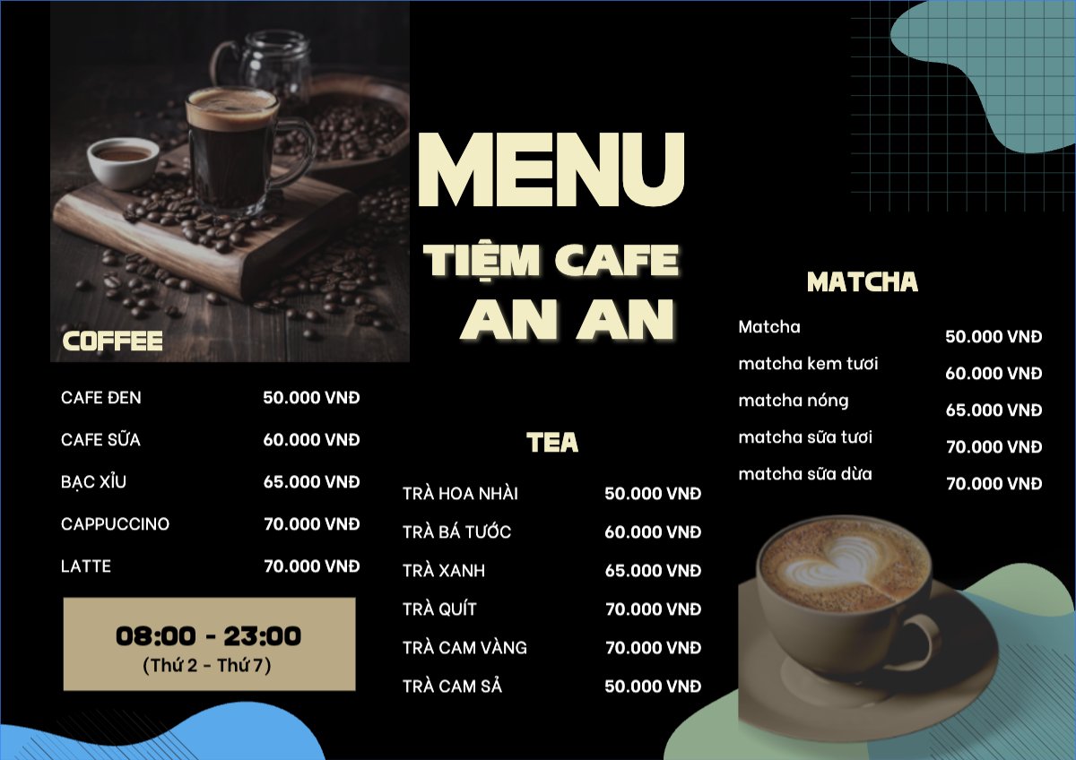 Mẫu Menu tờ rời (ngang) Nước uống, juice, giải khát, F&B, drink, coffee, cà phê — LayerPic