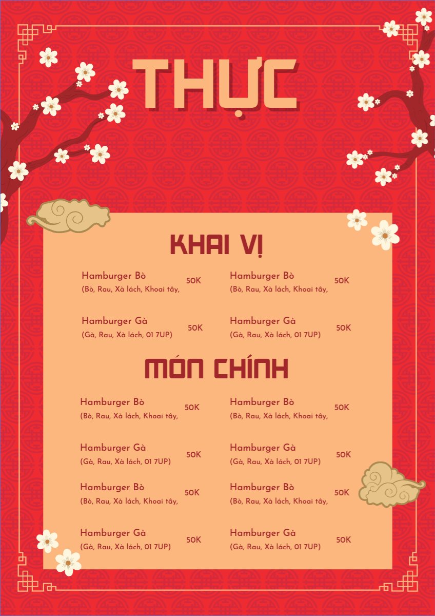 Mẫu Menu tờ rời (dọc) Tết, Xuân, Ất tỵ, năm 2025, 2025, ẩm thực, nước uống, food, drink — LayerPic