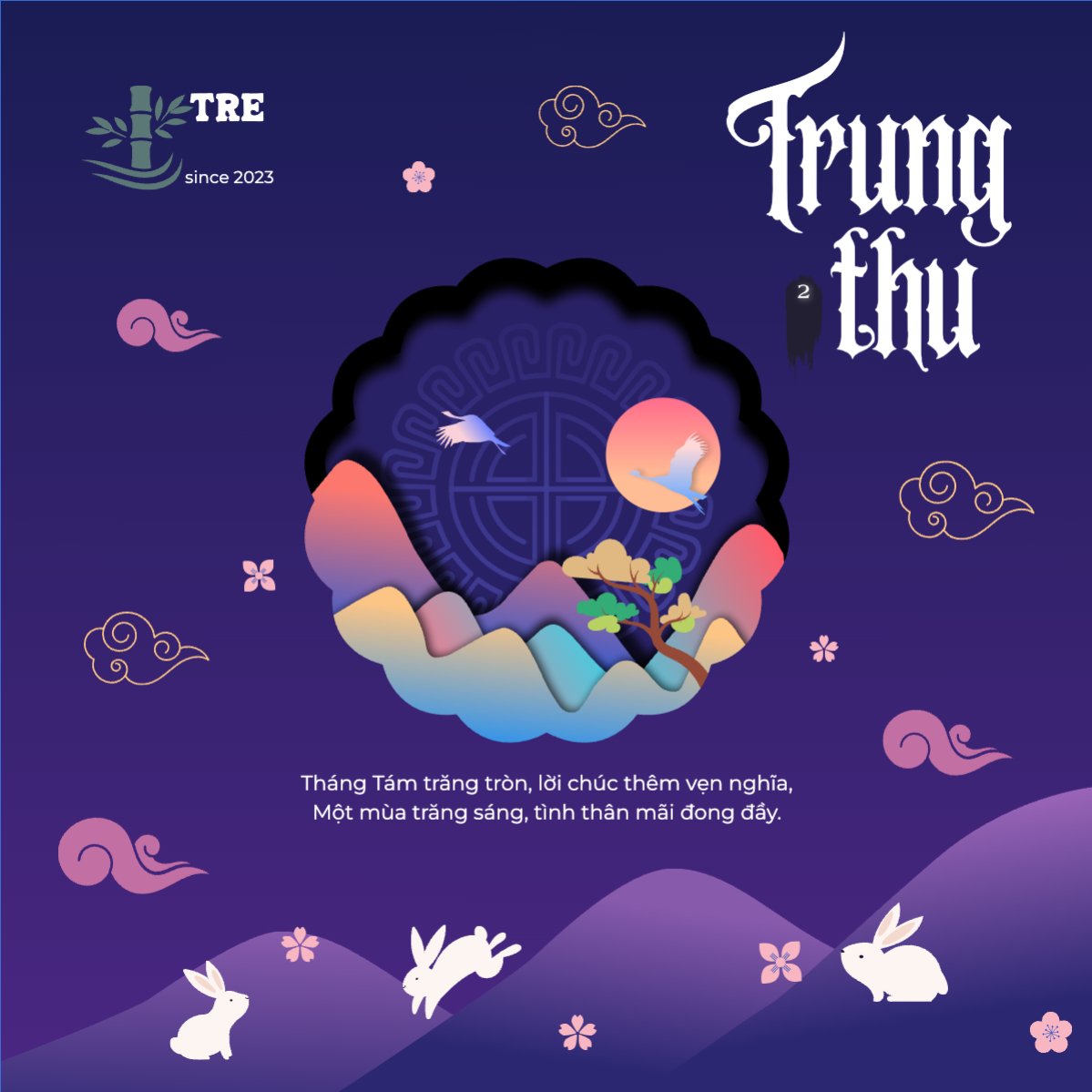 Mẫu Bài post MXH vuông Trung thu, Tết Đoàn Viên, mid-autumn festival, sự kiện, event, dễ thương, cute, chibi, hoạt hình, cartoon — LayerPic
