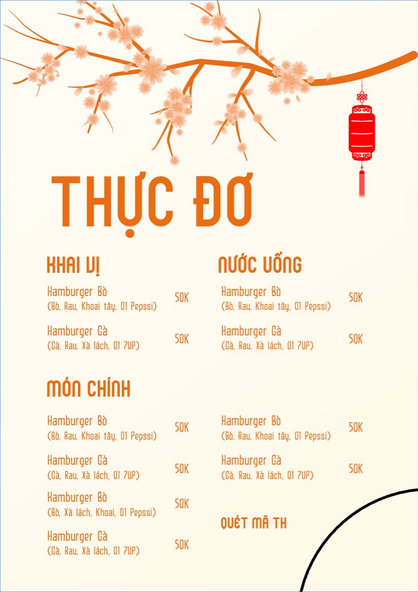 Mẫu Menu tờ rời (dọc) Tết, Xuân, Ất tỵ, năm 2025, 2025, ẩm thực, nước uống, food, drink — LayerPic