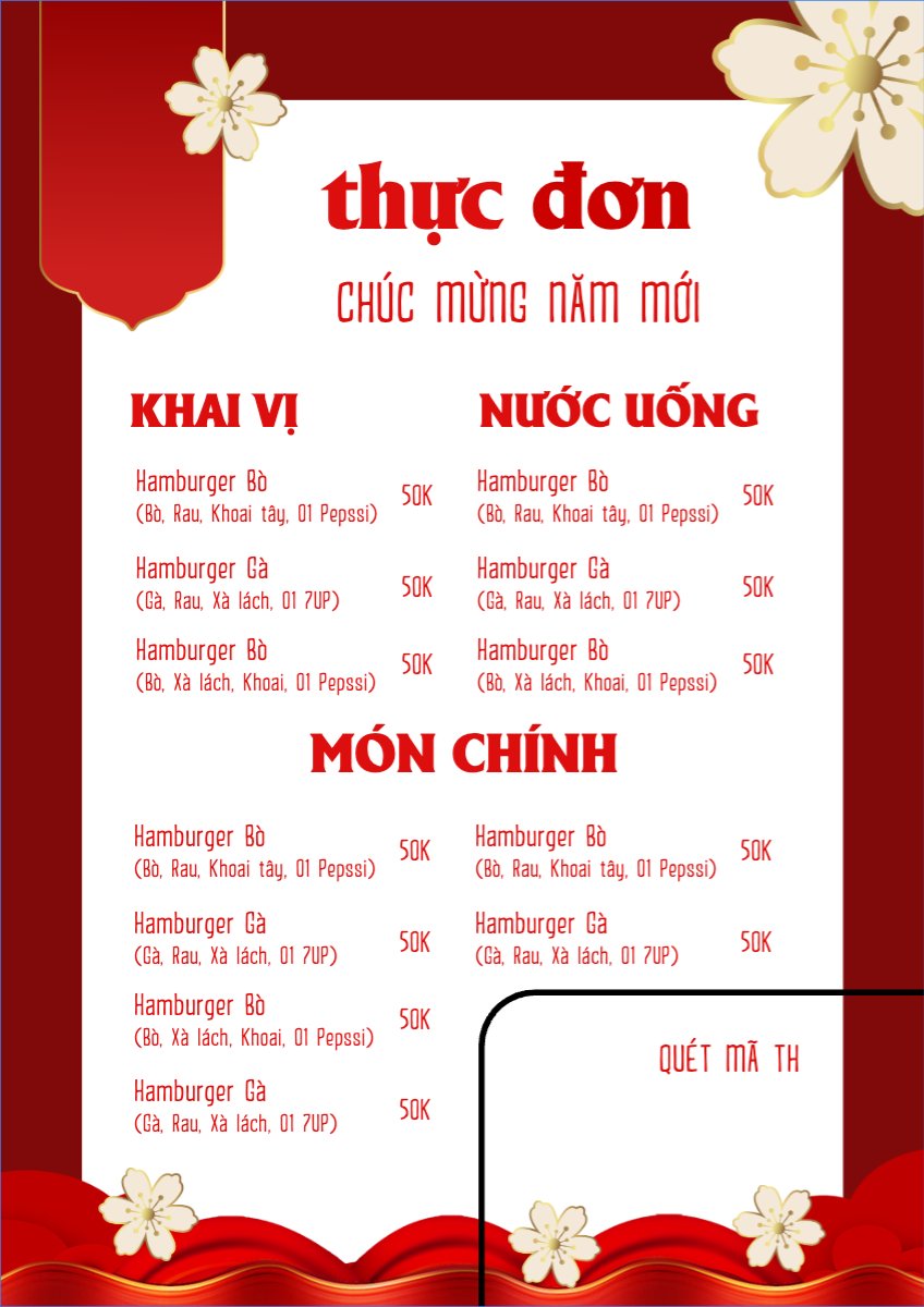 Mẫu Menu tờ rời (dọc) Tết, Xuân, Ất tỵ, năm 2025, 2025, ẩm thực, nước uống, food, drink — LayerPic