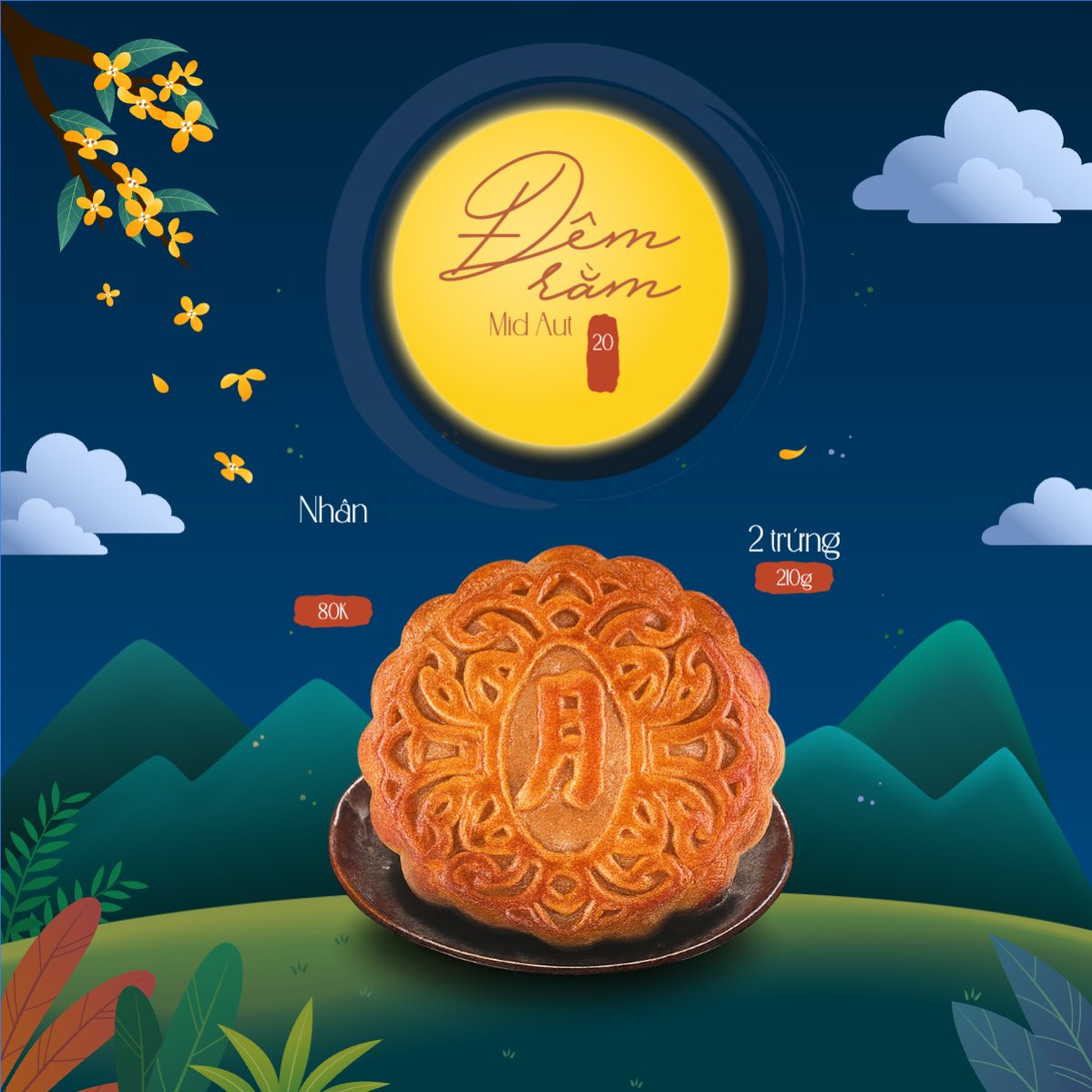 Mẫu Bài post MXH vuông Trung thu, Tết Đoàn Viên, mid-autumn festival, sự kiện, event, lễ hội, festival, ẩm thực, food, bánh trung thu, cute, dễ thương — LayerPic