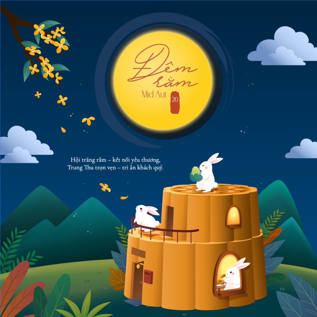 Mẫu Bài post MXH vuông Trung thu, Tết Đoàn Viên, mid-autumn festival, sự kiện, event, lễ hội, festival, ẩm thực, food, bánh trung thu, cute, dễ thương — LayerPic