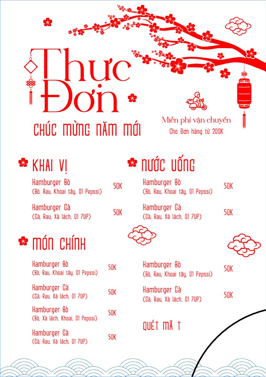 Mẫu Menu tờ rời (dọc) Tết, Xuân, Ất tỵ, năm 2025, 2025, ẩm thực, nước uống, food, drink — LayerPic