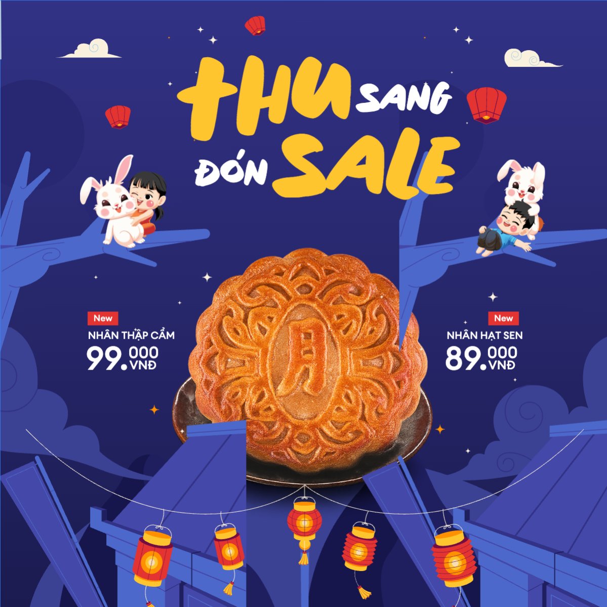 Mẫu Bài post MXH vuông Trung thu, Tết Đoàn Viên, mid-autumn festival, sự kiện, event, lễ hội, festival, ẩm thực, food, bánh trung thu, cute, dễ thương — LayerPic