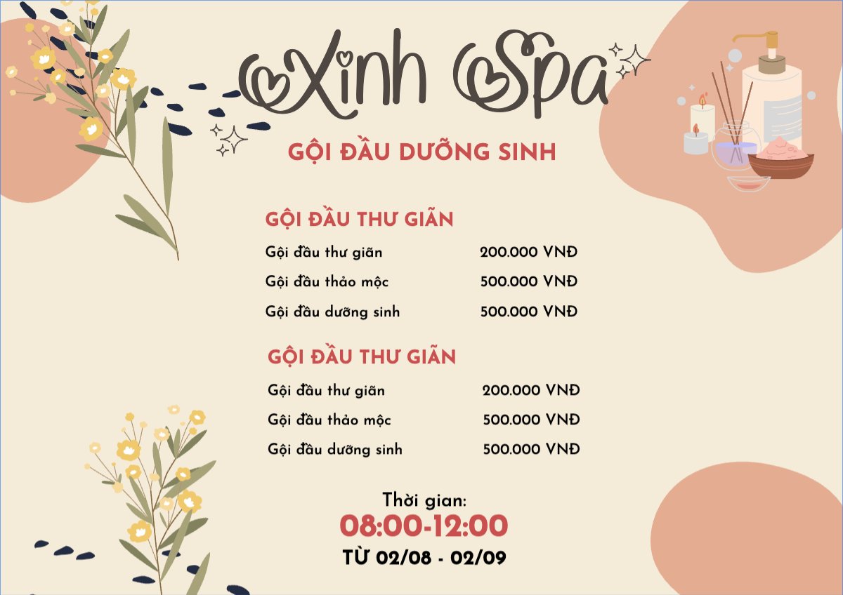 Mẫu Menu tờ rời (ngang) Spa, beauty, làm đẹp, thẩm mỹ,gội đầu — LayerPic