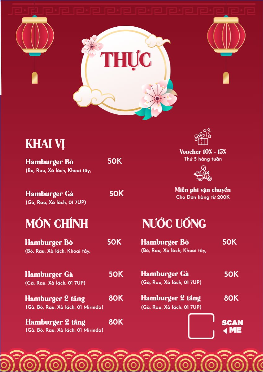 Mẫu Menu tờ rời (dọc) Tết, Xuân, Ất tỵ, năm 2025, 2025, ẩm thực, nước uống, food, drink — LayerPic
