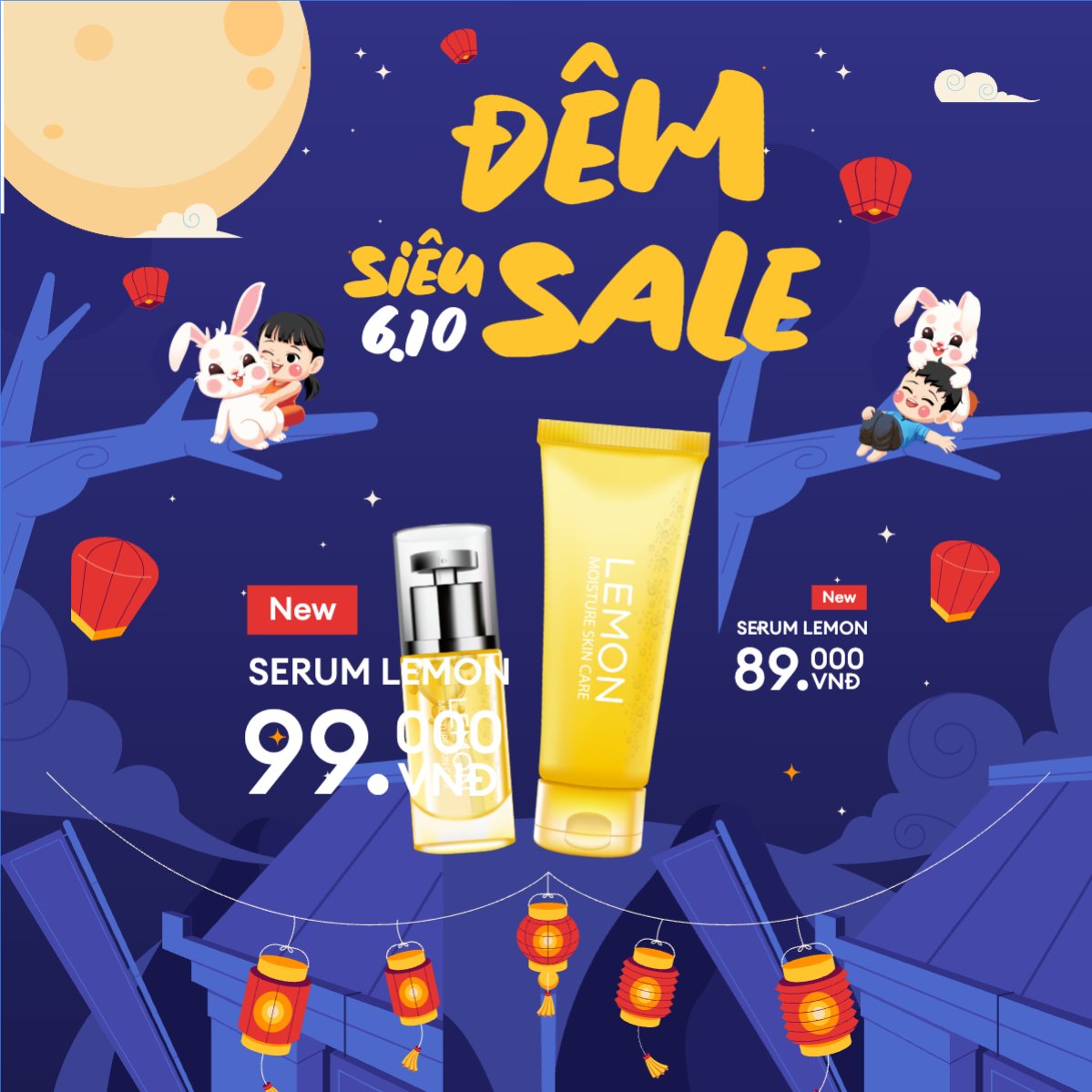 Mẫu Bài post MXH vuông Trung thu, Tết Đoàn Viên, mid-autumn festival, sự kiện, event, lễ hội, festival, mỹ phẩm, beauty, làm đẹp, sale, giảm giá, dễ thương, cute — LayerPic