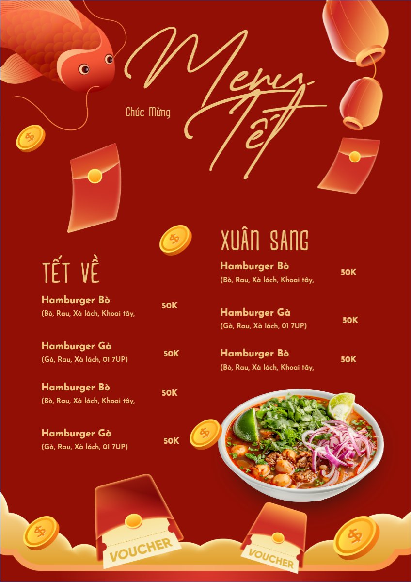 Mẫu Menu tờ rời (dọc) Tết, Xuân, Ất tỵ, năm 2025, 2025, ẩm thực, nước uống, food, drink — LayerPic