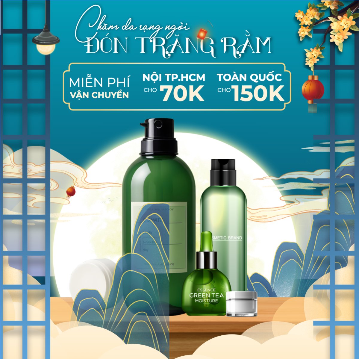 Mẫu Bài post MXH vuông Trung thu, Tết Đoàn Viên, mid-autumn festival, sự kiện, event, mỹ phẩm, beauty, làm đẹp, hiện đại, modern, đơn giản — LayerPic
