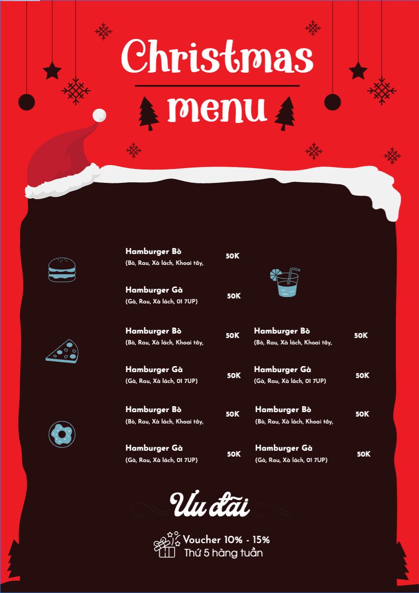 Mẫu Menu tờ rời (dọc) Giáng sinh, Christmas, Noel, 25/12, nước uống, đồ uống, drink, trà sữa, milktea — LayerPic