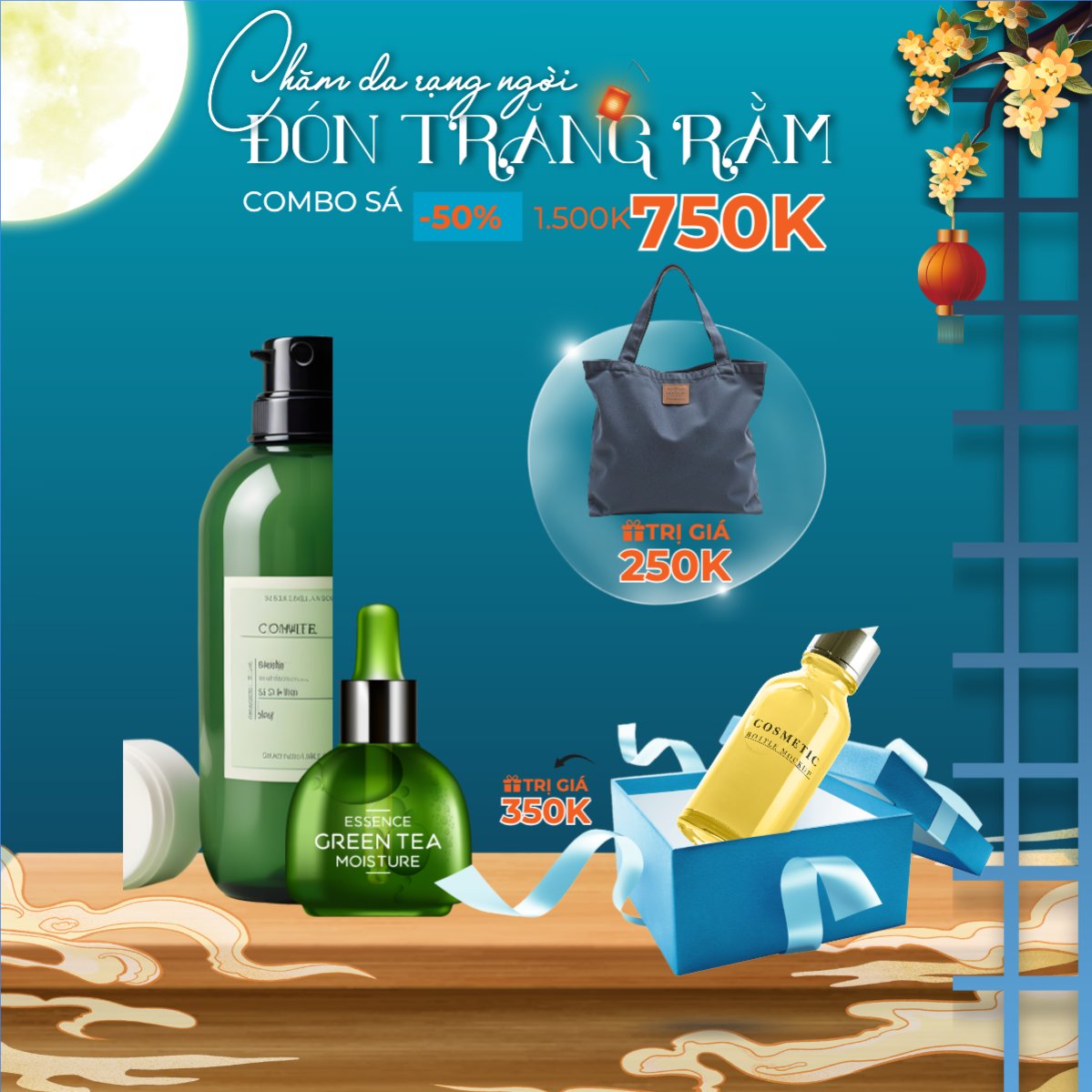 Mẫu Bài post MXH vuông Trung thu, Tết Đoàn Viên, mid-autumn festival, sự kiện, event, mỹ phẩm, beauty, làm đẹp, hiện đại, modern, đơn giản — LayerPic