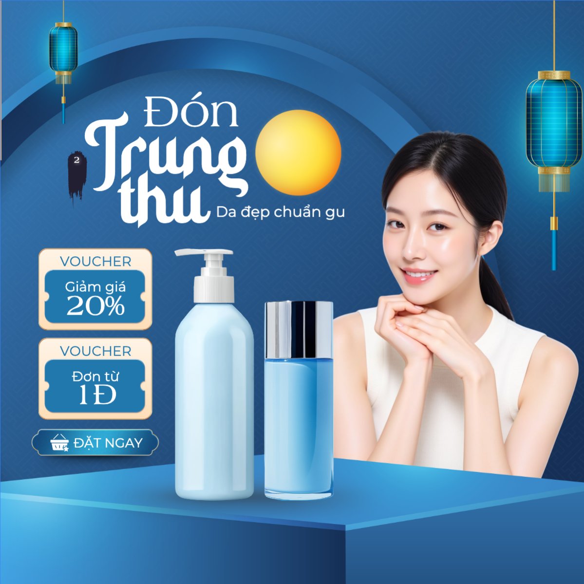 Mẫu Bài post MXH vuông Trung thu, Tết Đoàn Viên, mid-autumn festival, sự kiện, event, mỹ phẩm, beauty, làm đẹp, hiện đại, modern — LayerPic