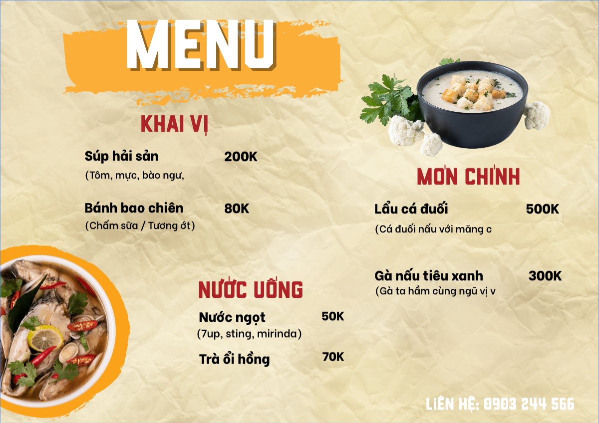 Mẫu Menu tờ rời (ngang) Đồ ăn, food, thực phẩm, ẩm thực, món ăn, F&B, nhà hàng, thức ăn — LayerPic